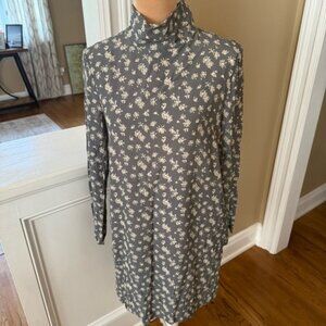 Ottod'ame Anthropologie Dress Size 4 Gray White Floral Mini High Collar Viscose